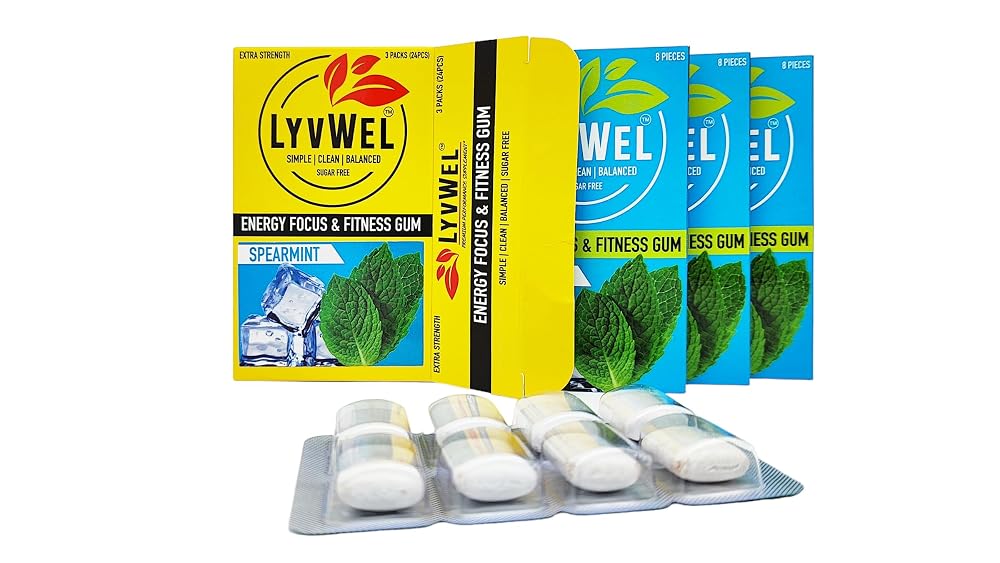 LyvWel Energy Gum 80mg Caffeine Spearmint - 24 Count