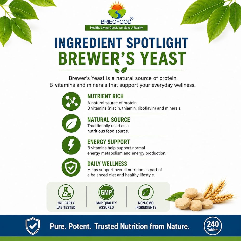 Brieofood Brewers Yeast 1000 mg - 240 Tablets - image 2