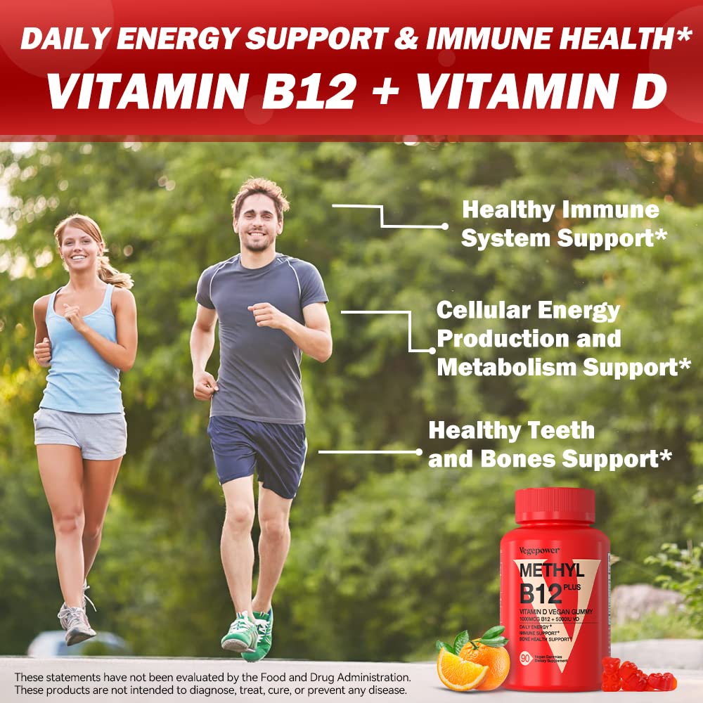 VEGEPOWER Vitamin B12 D3 Vegan Gummies I 1000 MCG Methyl B12 & 5000