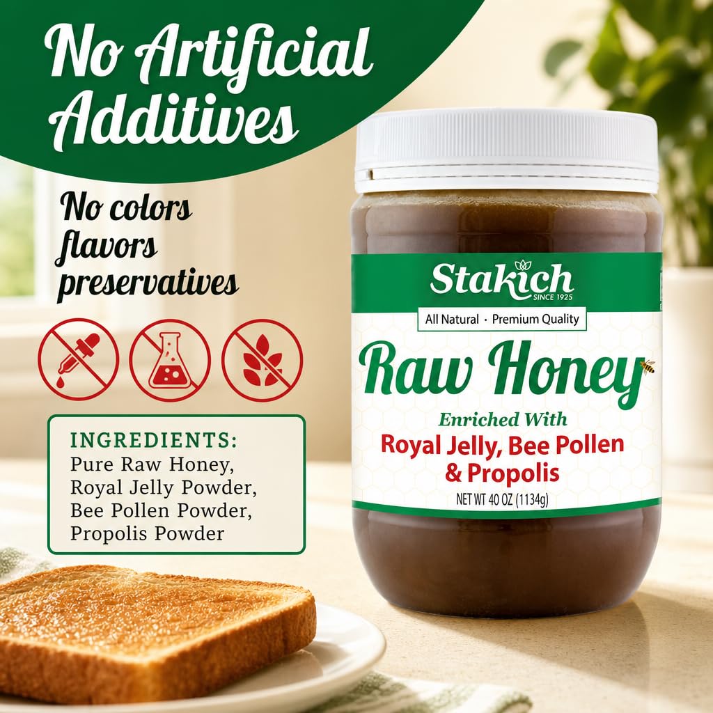 Stakich Royal Jelly, Bee Pollen, Propolis Raw Honey - Pure
