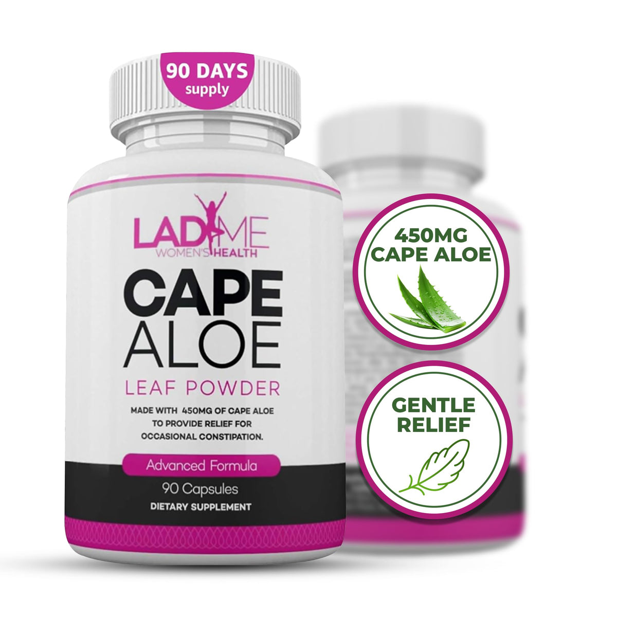 Ladyme Pure Cape Aloe 450mg Laxative Capsules for Women - 90 Count