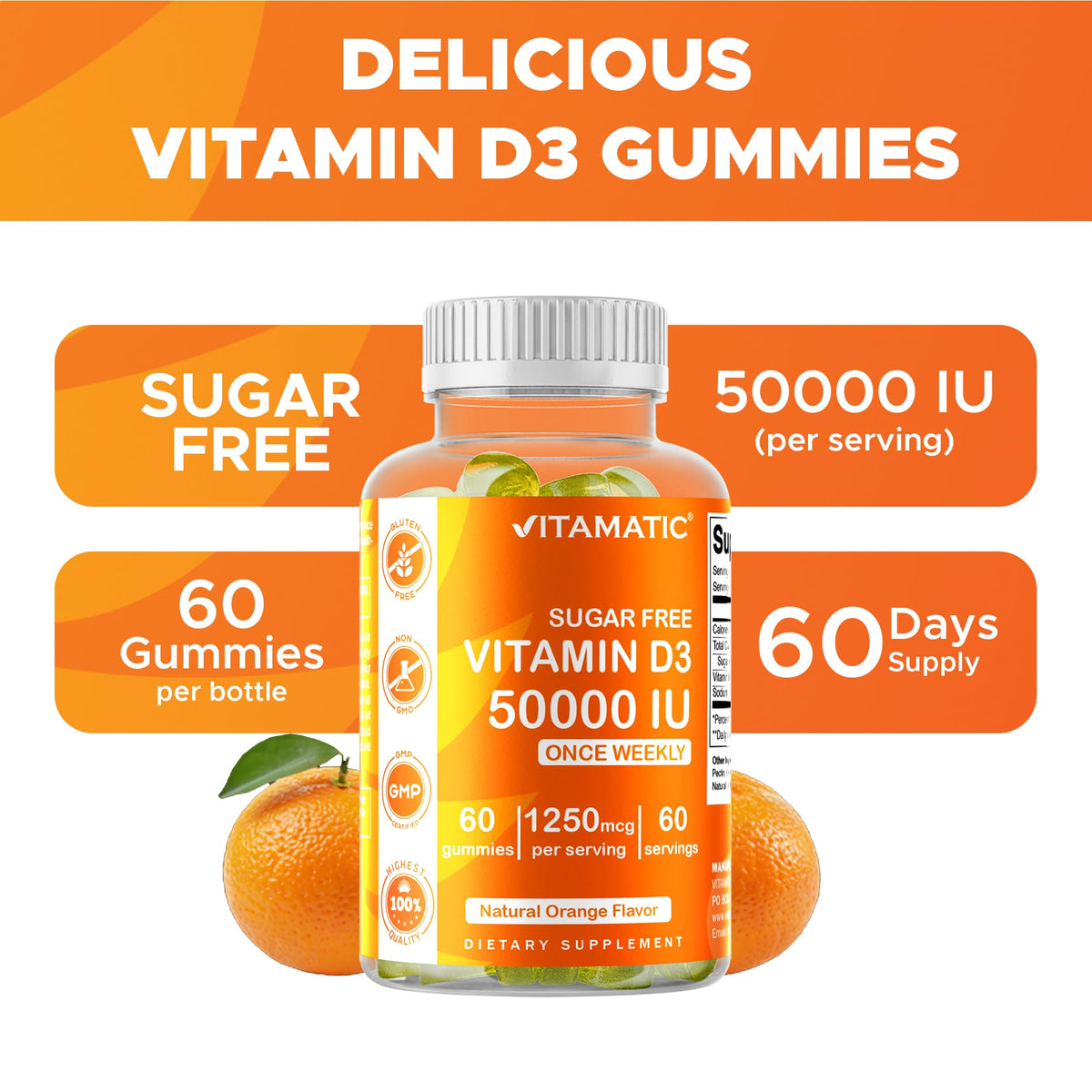 Vitamatic Vitamin D3 50,000 IU Natural Orange Flavor - 60 Gummies - image 4