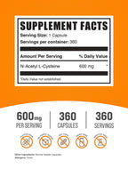 BulkSupplements N-Acetyl L-Cysteine 600mg - 360 Capsules - image 2