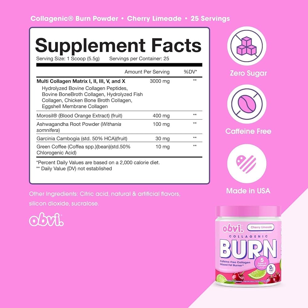 Obvi Collagenic Burn Powder, Collagen Peptide Blend