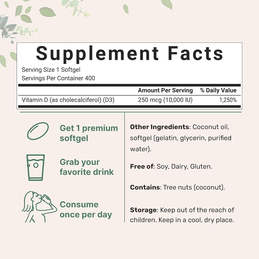 Micro Ingredients Vitamin D3 10,000 IU - 400 Softgels - image 2