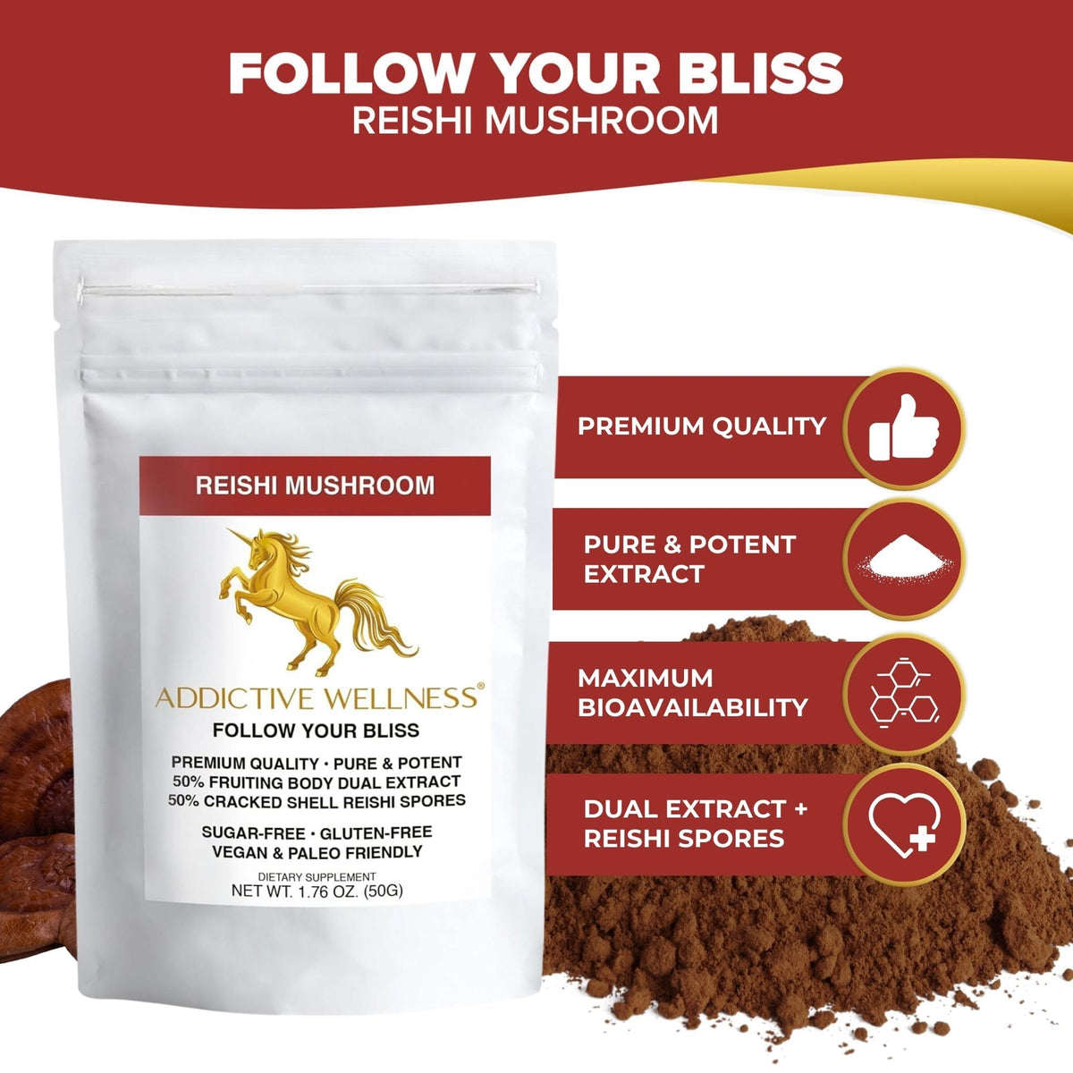 Addictive Wellness Reishi Mushroom + Spores Powder - 50g - image 3