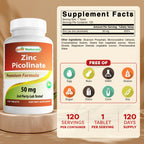 Best Naturals Zinc 50mg Picolinate Immune Support - 120 Tablets - image 2