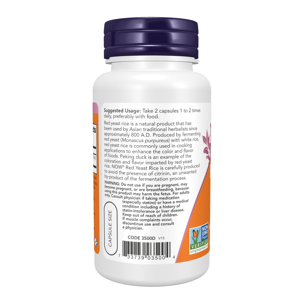 NOW Red Yeast Rice 600 mg Organic - 60 Vegetarian Capsules - image 3