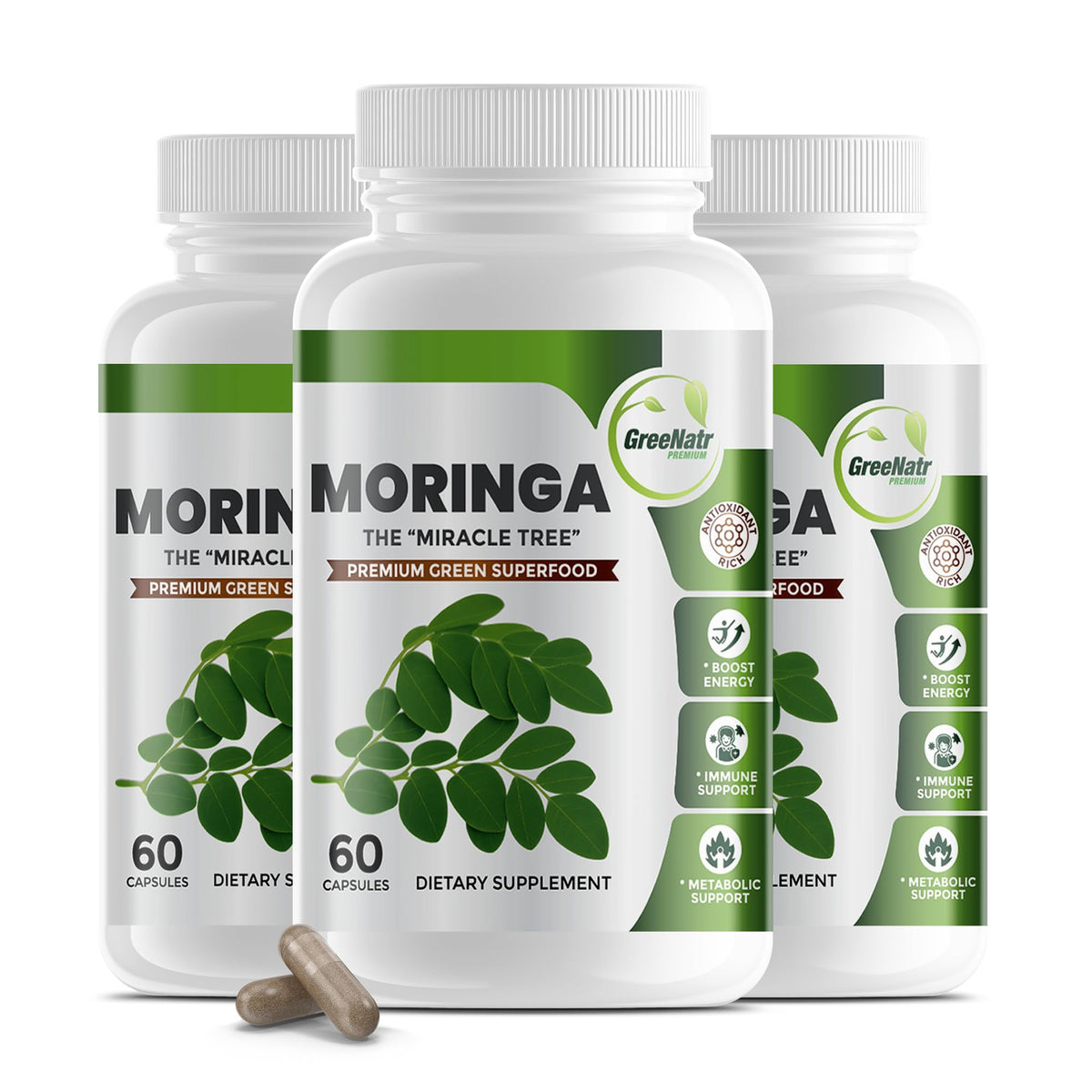 GreeNatr Pure Moringa Oleifera Leaf Extract Vegetarian Capsules 1000 mg