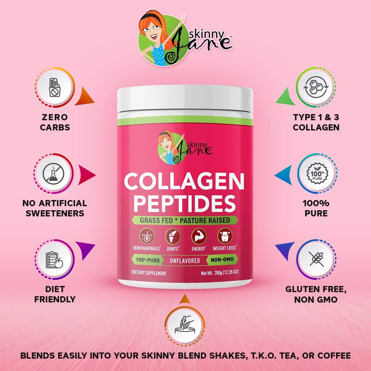 Skinny Jane Pure Collagen Peptides Powder for Women - 35 Servings - image 2