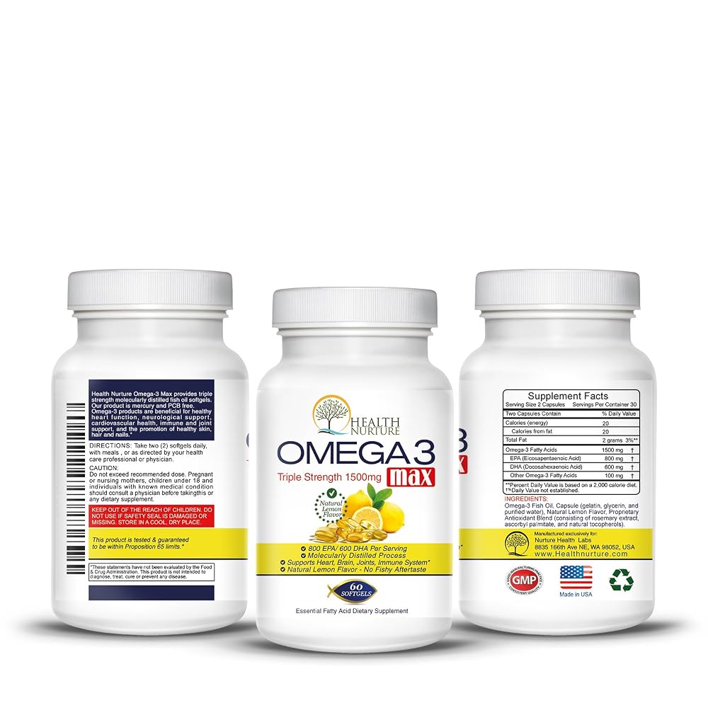 Health Nurture Fish Oil Omega-3 Maximum Strength 1500mg - 60 Softgels - image 2