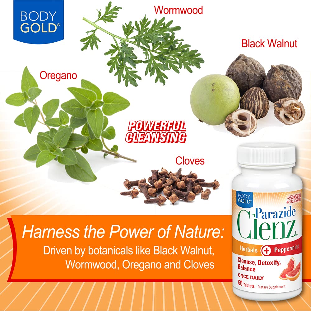 Body Gold Parazide Clenz Herbals & Peppermint - 60 Tablets - image 5