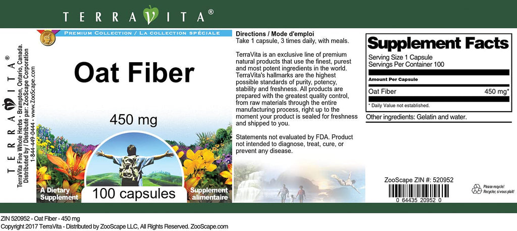 Terravita Oat Fiber 450 mg - 300 Capsules (3 Pack) - image 3