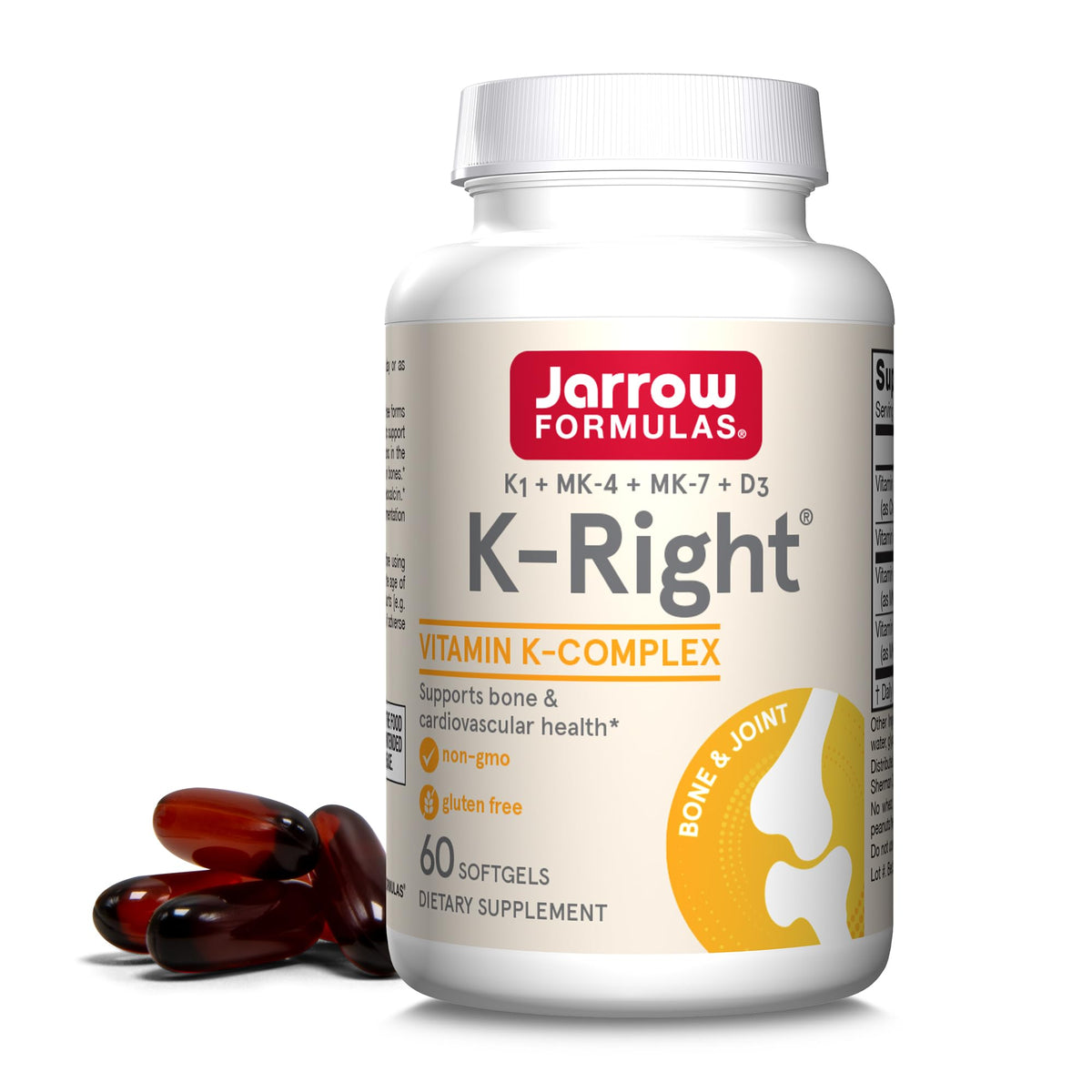Jarrow Formulas K-Right Vitamin K2 MK-7 with D3 - 60 Softgels