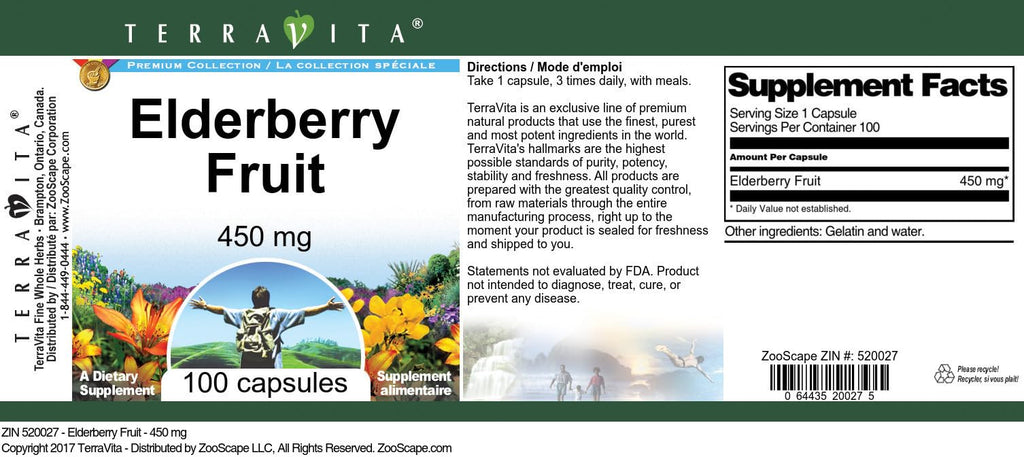 Terravita Elderberry Fruit 450 mg - 100 Capsules - image 2