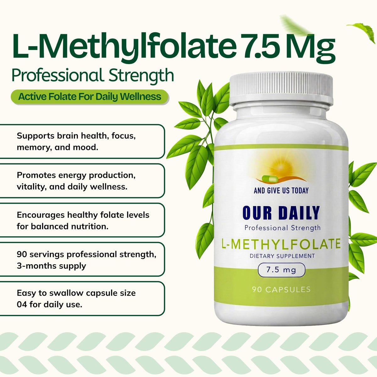 Our Daily Vites L-Methylfolate 7.5mg Vitamin B9 - 90 Capsules - image 2