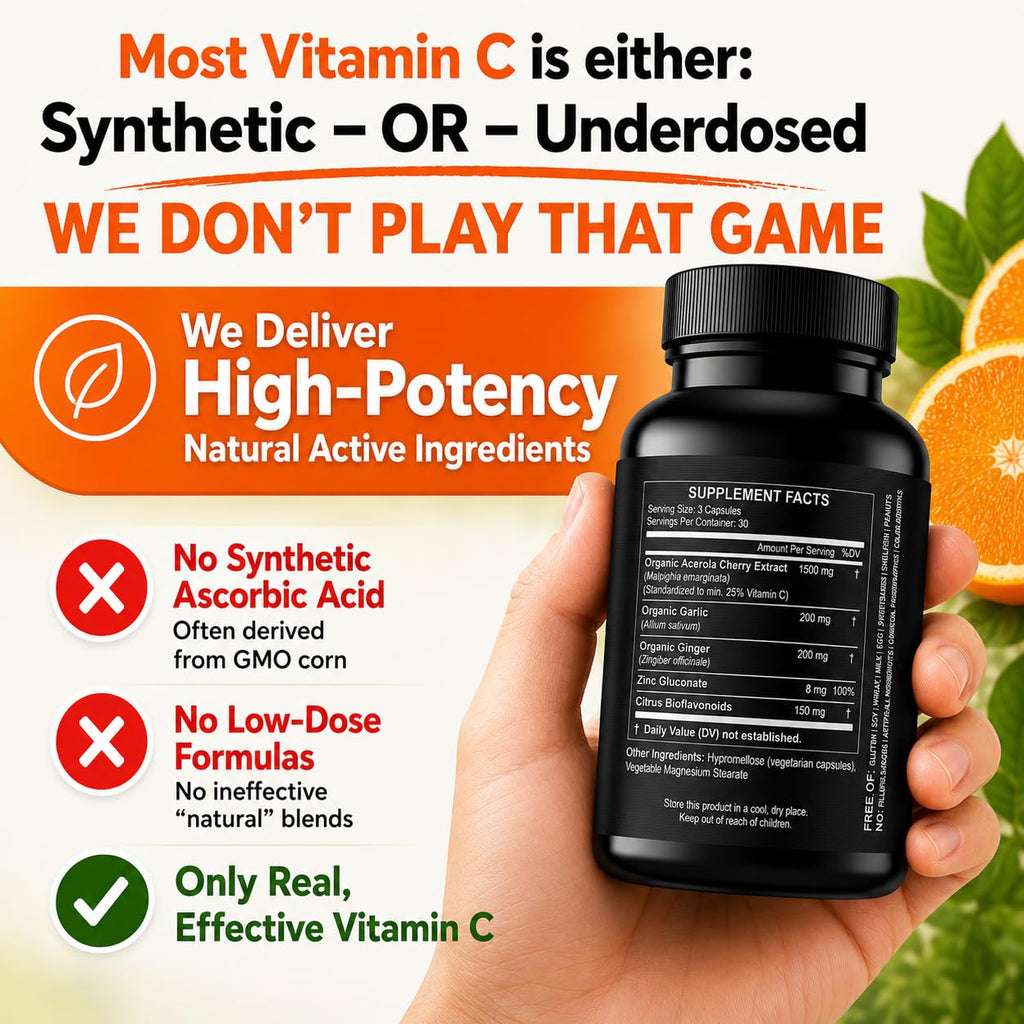HCL Herbal Code Labs Vitamin C from Organic Acerola Cherry - 90 Capsules - image 3