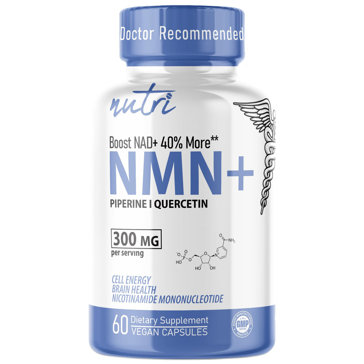 Nature's Fusions Nutri NMN Supplement 300mg NAD - 60 Capsules