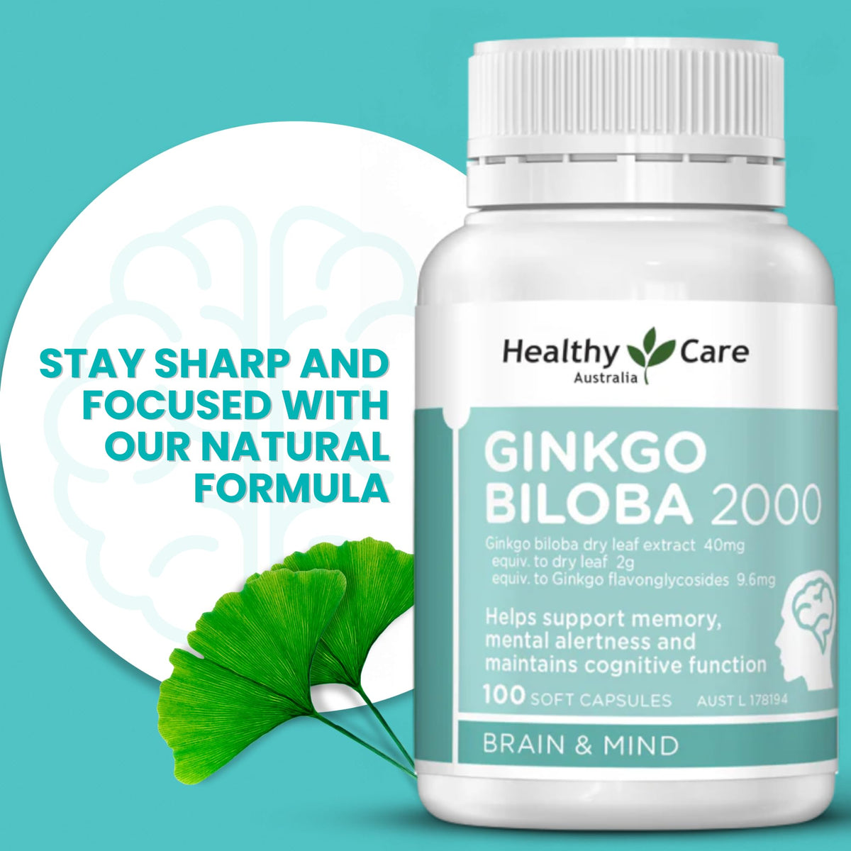 Healthy Care Ginkgo Biloba 2000mg - 100 Capsules - image 2