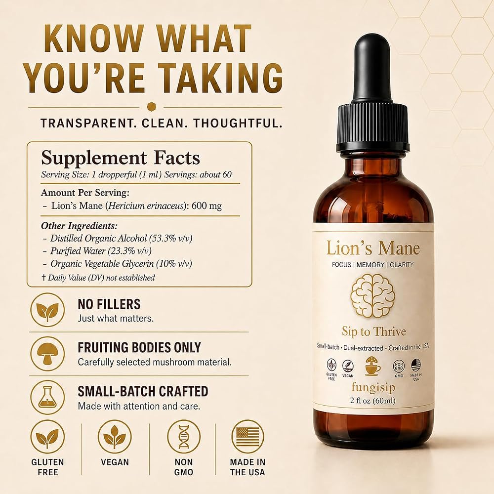FUNGISIP Lion's Mane Mushroom Tincture Drops for Focus & Clarity - 2 oz - image 7