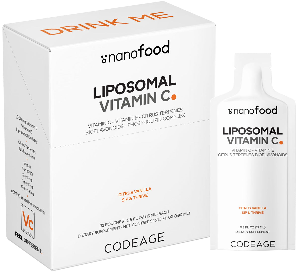 Codeage Liposomal Vitamin C Liquid 1000mg Immune Support - 32 Pouches