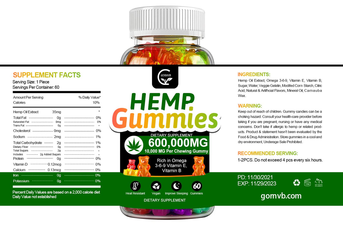 GORNVB Hemp Gummies 600,000 Extra Strength - 180 Count - image 8