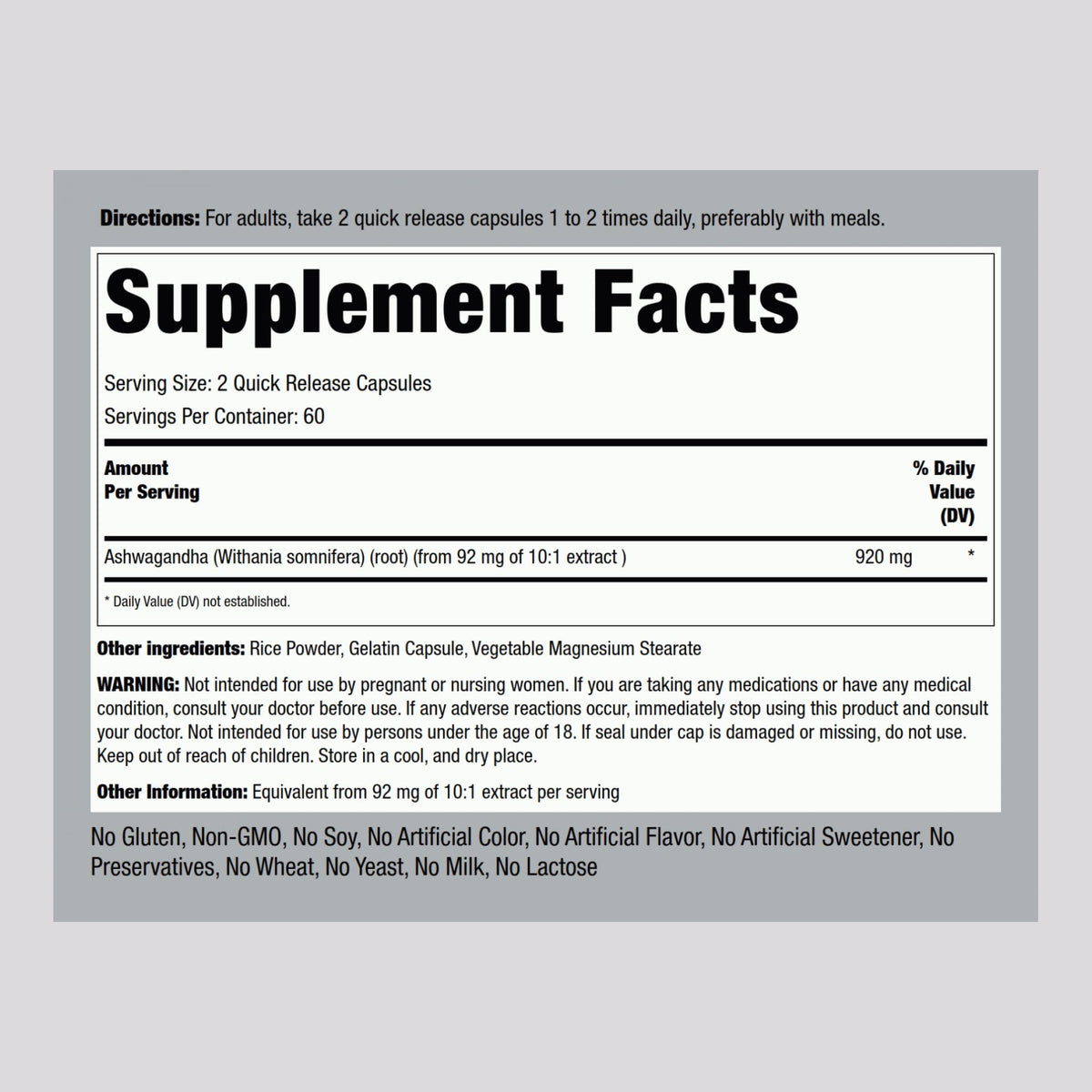 Piping Rock Ashwagandha Root Extract Supplement - 120 Capsules - image 2