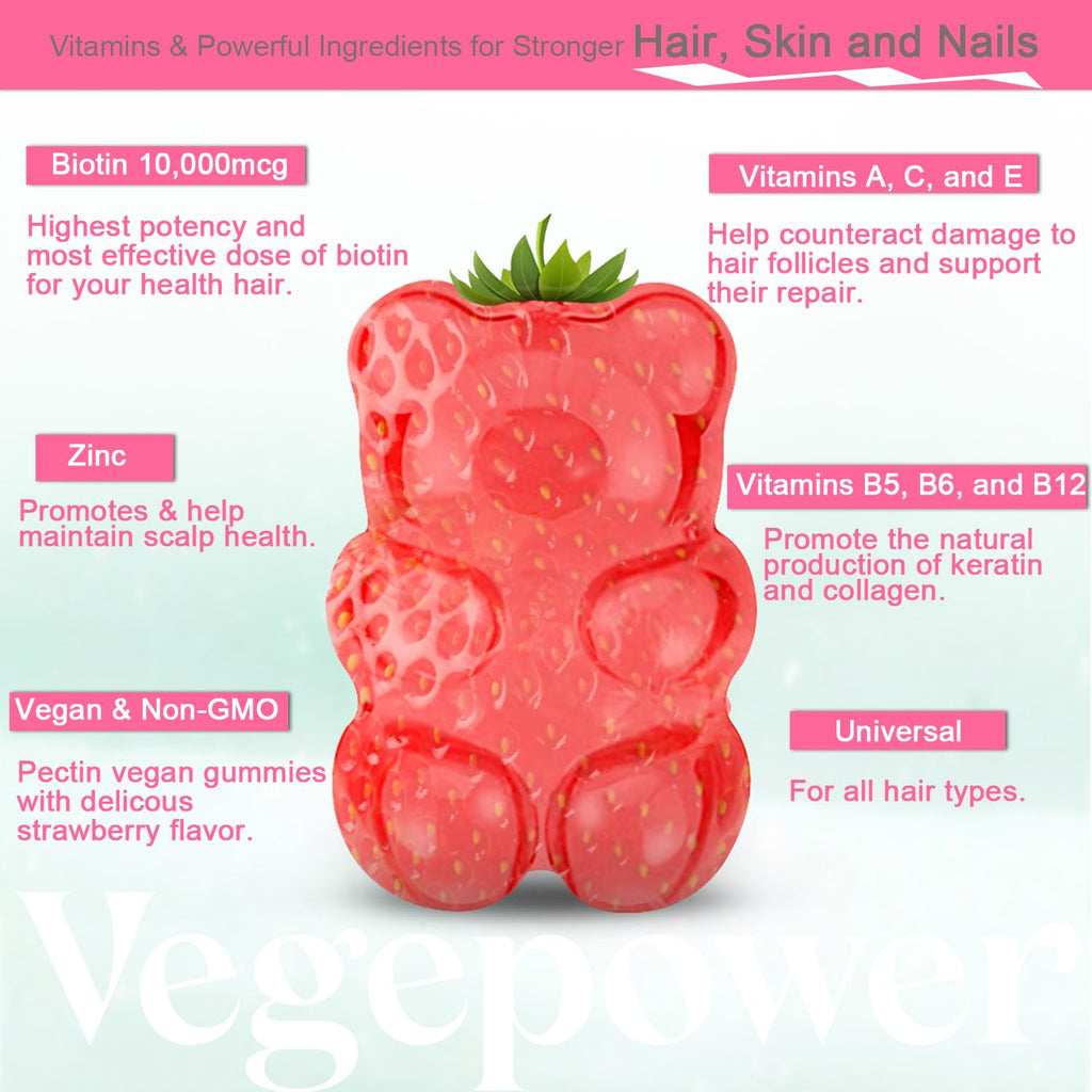 VEGEPOWER Biotin Gummies 10000mcg for Hair Growth - 60 Gummies - image 3