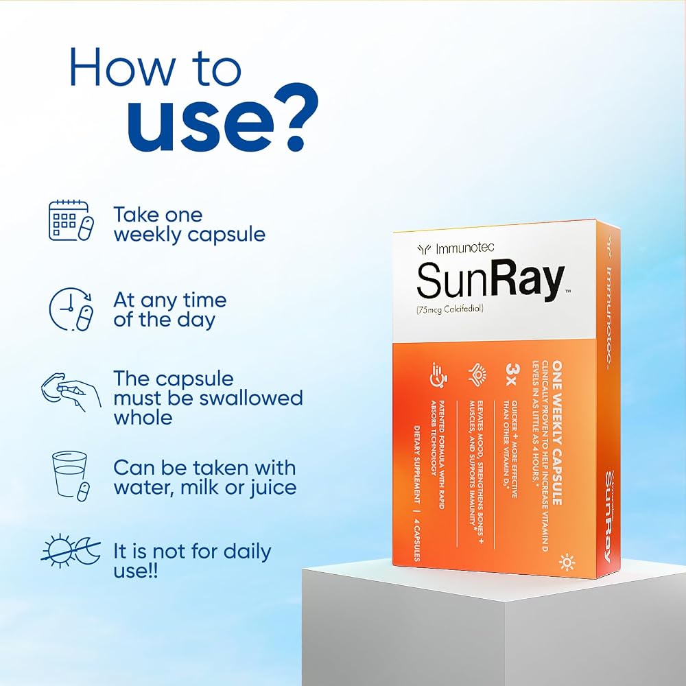 Immunotec Sunray Calcifediol Vitamin D Supplement Once-Weekly - 4 Capsules - image 3