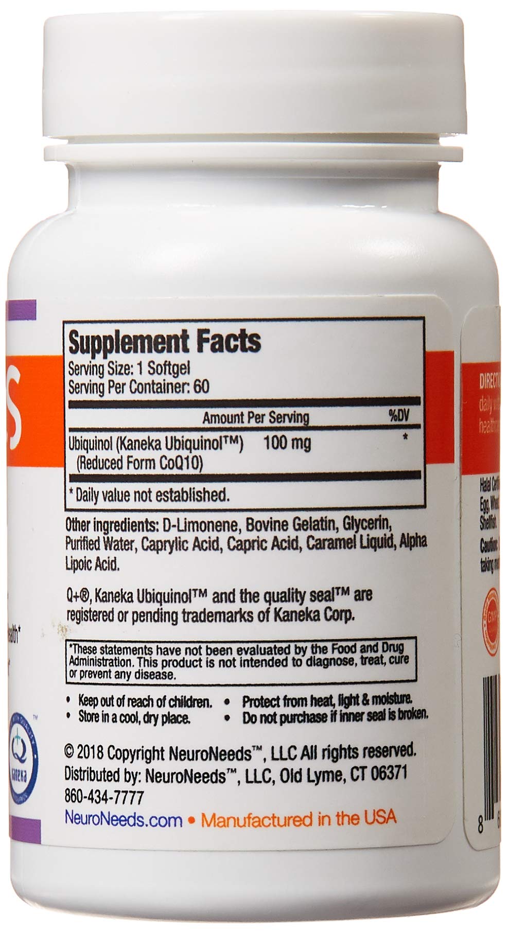 Neuro Needs Ubiquinol CoQ10 100 mg Softgels - 60 Count - image 2