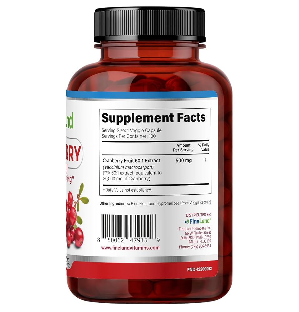 FineLand Cranberry Extract 60:1 Urinary Tract Health - 100 Capsules - image 7