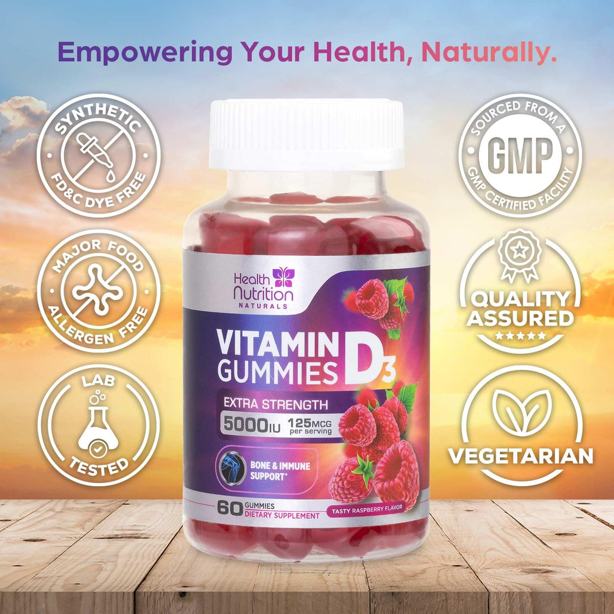 Health Nutrition Naturals Vitamin D3 Gummies 5000 IU (125 mcg)