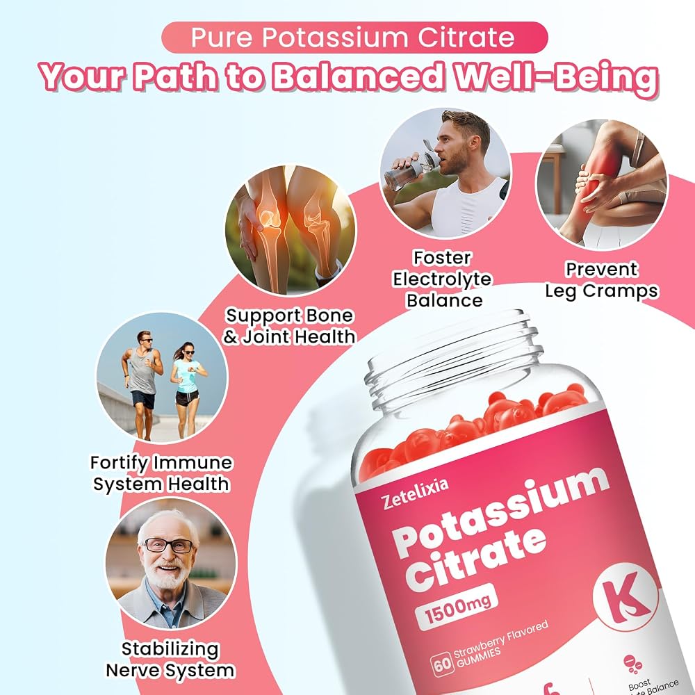 Zetelixia Potassium Magnesium Gummies 1000mg, Strawberry Flavor