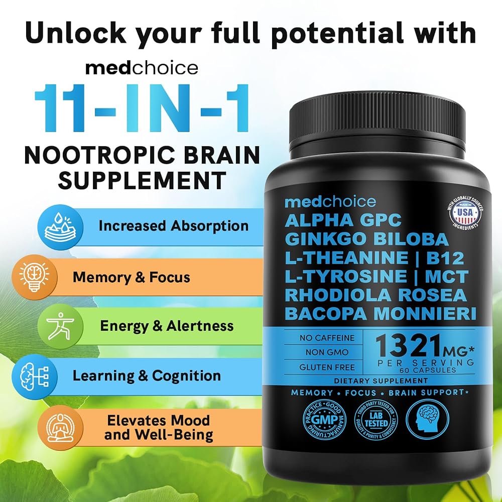 MedChoice 11-in-1 Nootropic Brain Supplement Non-Caffeinated - 240 Capsules - image 3