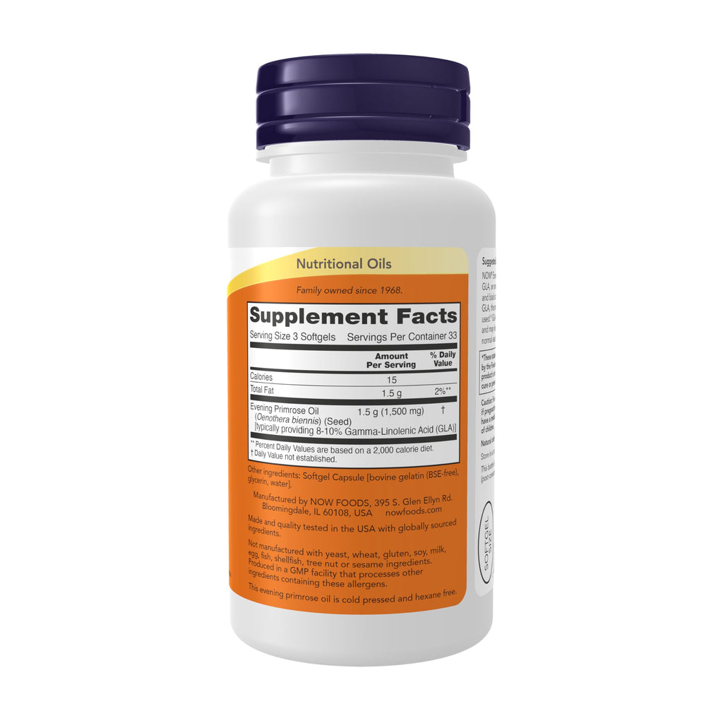 NOW Evening Primrose Oil 500 mg with GLA - 100 Softgels - image 2