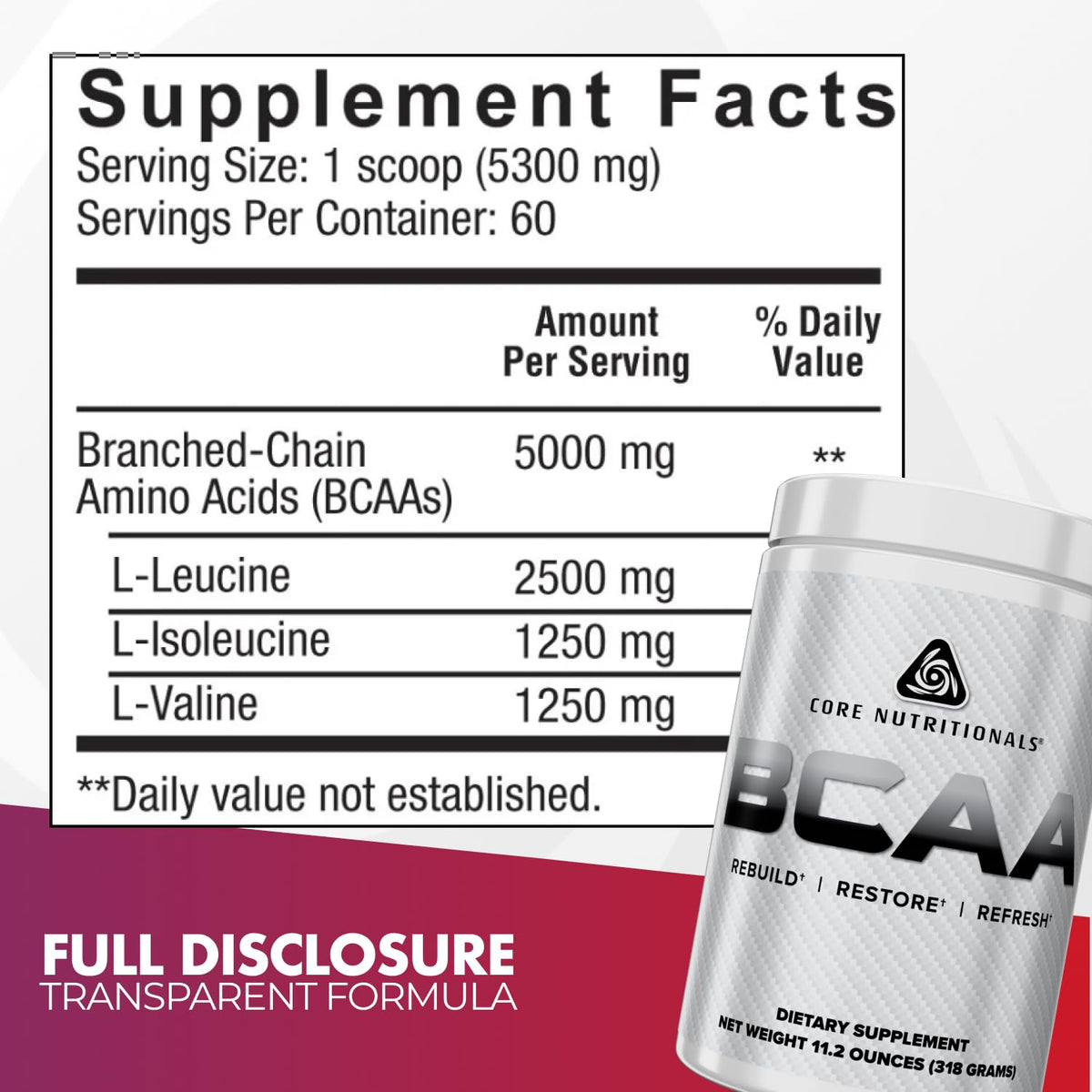 Core Nutritionals BCAA Powder Muscle Recovery Support - 60 Servings - image 2