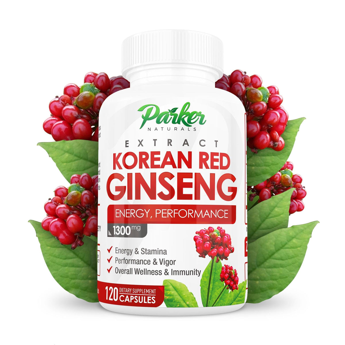 Parker Naturals Korean Red Ginseng Extract 1300mg - 120 Capsules