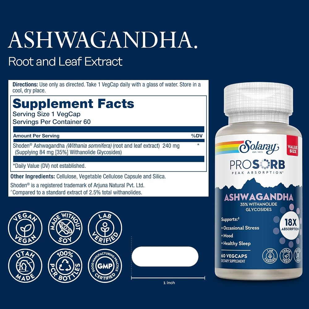 SOLARAY Ashwagandha Capsules 18X Absorption - Ashwagandha Root