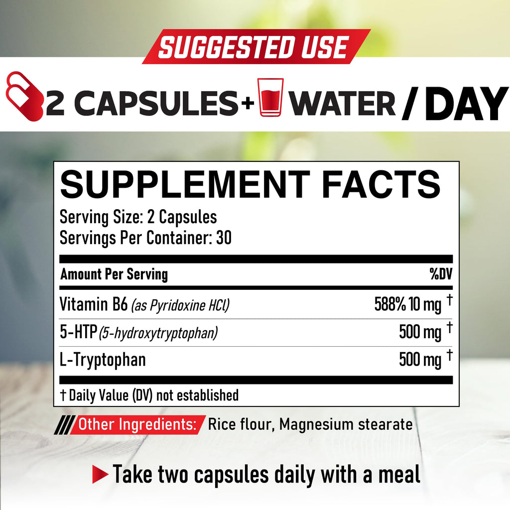 DEDICAD 5-HTP Supplement 1010mg with Vitamin B6 - 60 Capsules - image 2