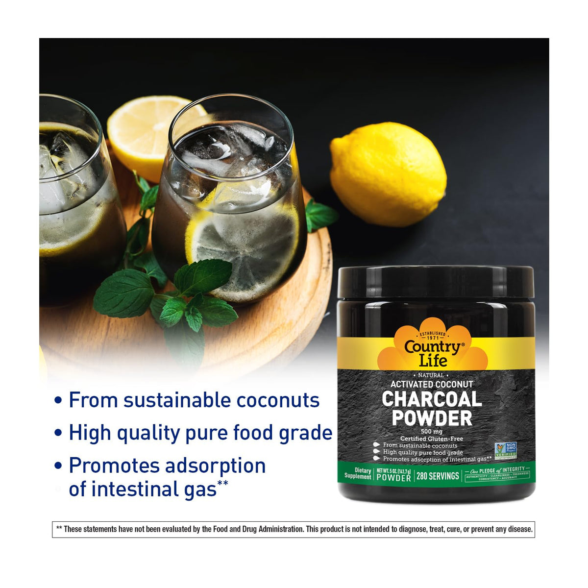 Country Life Coconut Activated Charcoal Powder 500 mg - 5 oz - image 2