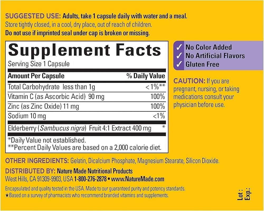 Nature Made Elderberry 400 mg Extract with Vitamin C and Zinc - 120 Capsules - image 7