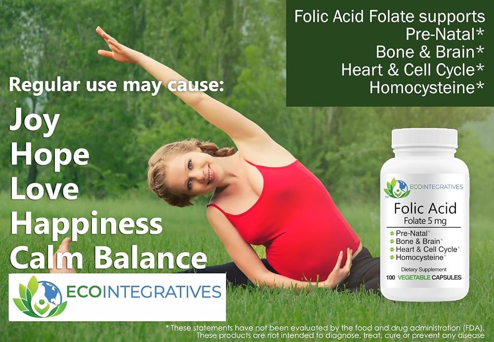 EcoIntegratives Folic Acid Folate 5mg - 100 Vegetable Capsules - image 5