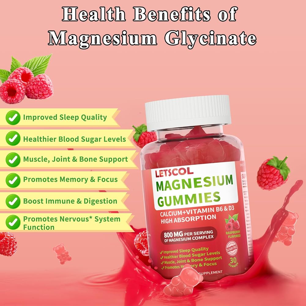 LETSCOL Magnesium Glycinate Gummies 800mg Per Serving