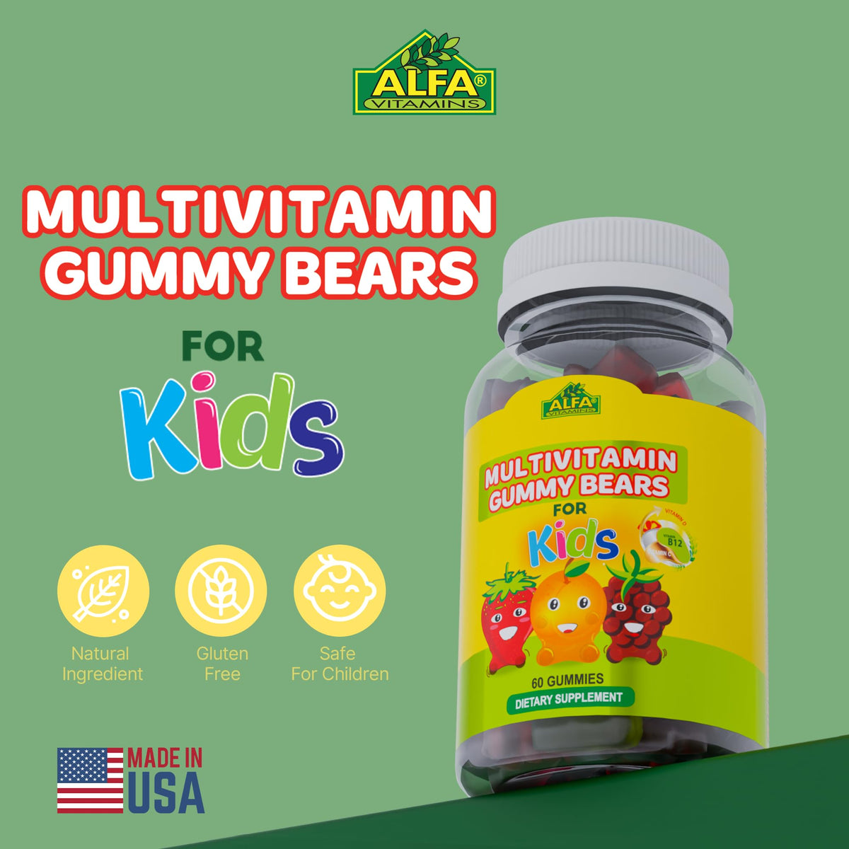 ALFA VITAMINS Multivitamin Gummy Bears for Kids - 60 Count - image 2