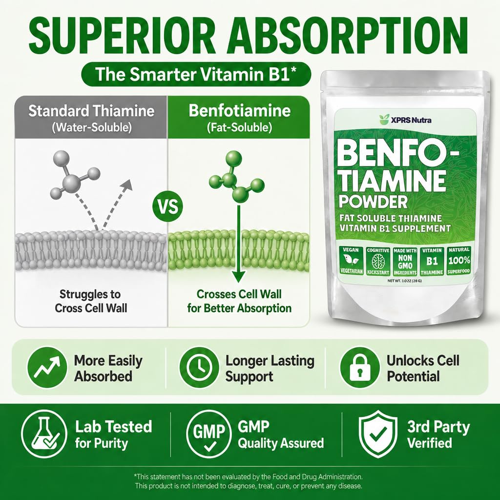 XPRS Nutra Benfotiamine Powder Vitamin B1 - 1 Ounce - image 2