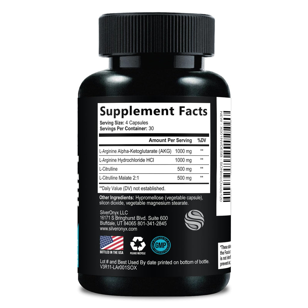 SILVERONYX Nitric Oxide Supplement 3000mg Blend - 3X Strength