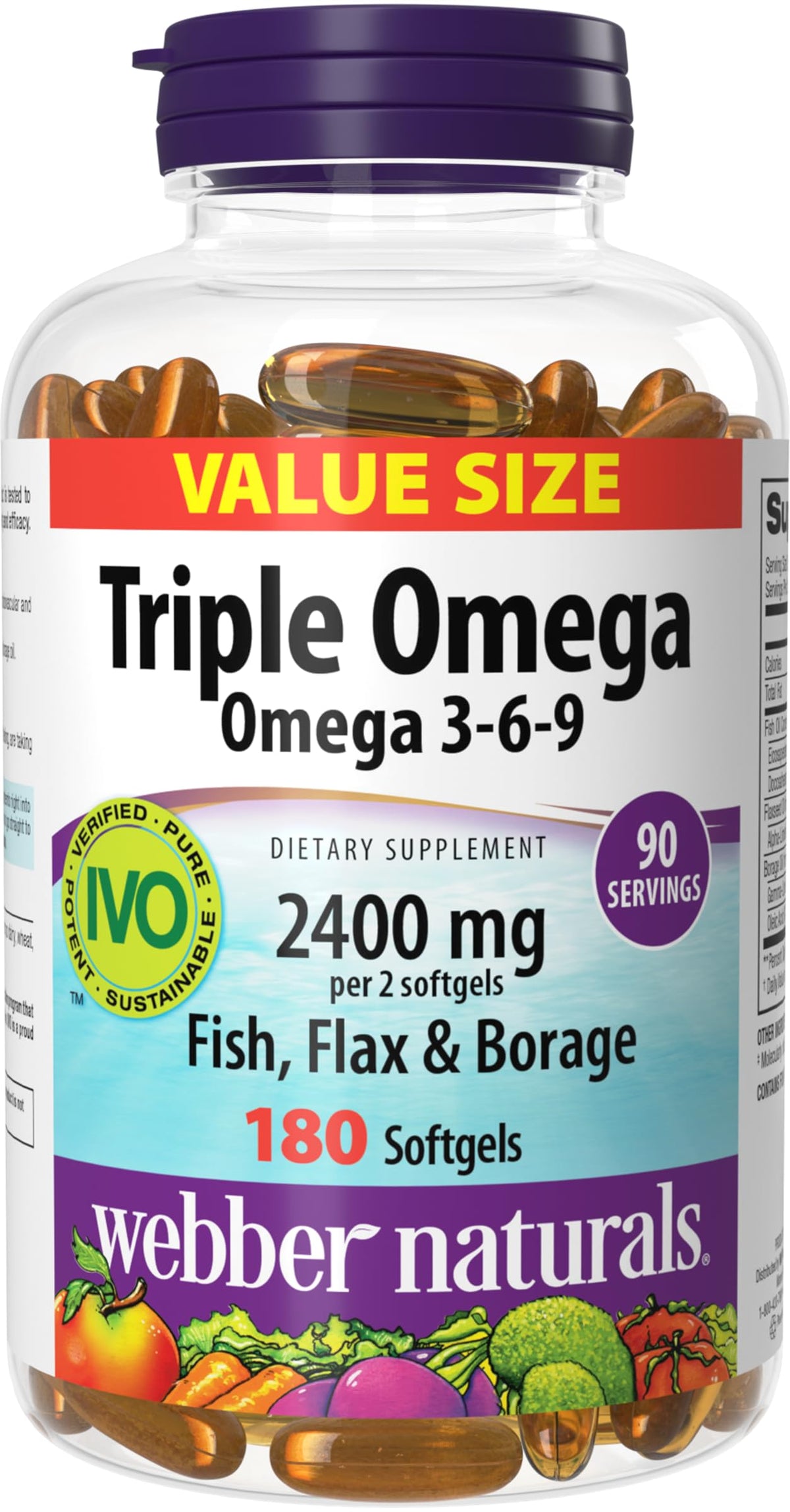 Webber Naturals Triple Omega 3 6 9 Fish Oil - 180 Softgels