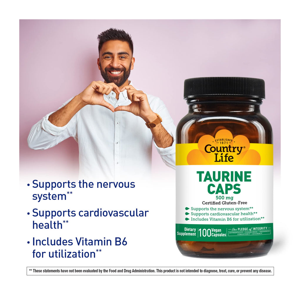 Country Life Taurine 500 mg with Vitamin B6 - 100 Vegan Capsules - image 4