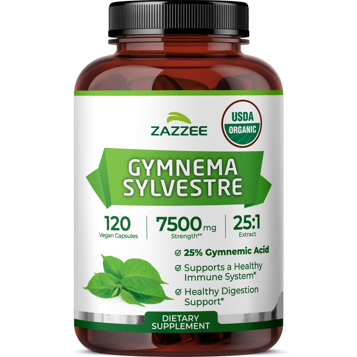 Zazzee USDA Organic Gymnema Sylvestre 25:1 Extract - 120 Capsules
