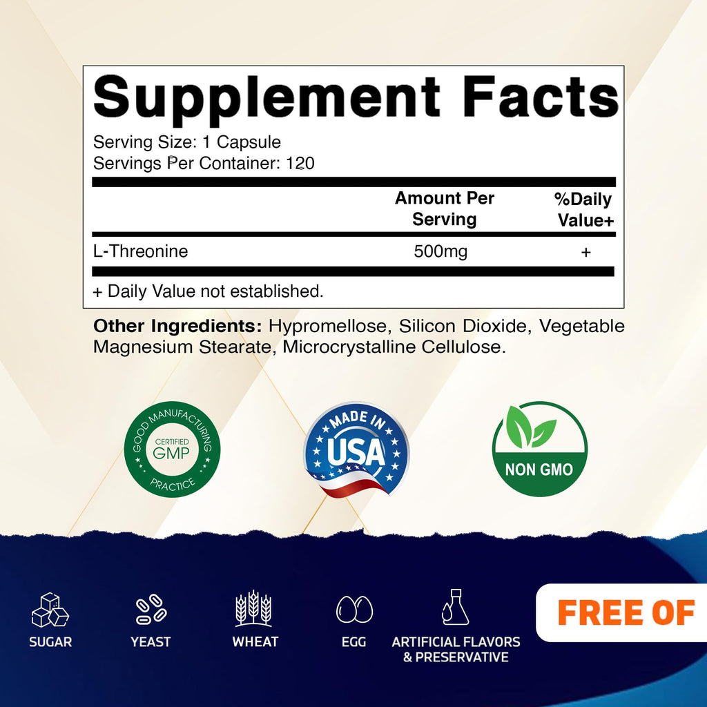Vitamatic L-Threonine 500 mg - 120 Vegetarian Capsules - image 2